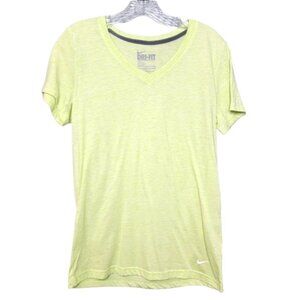 Nike Womens Dri Fit V neck T Shirt Size Small Short Sleeve Loose Fit Pale Yellow